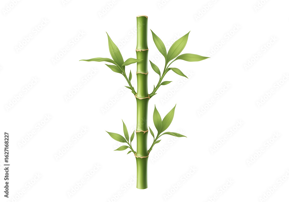 Fototapeta premium Vibrant green bamboo stalk with leaves.