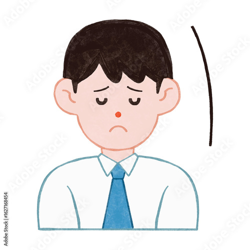 若い会社員 男性 スーツ うつむく 反省 考え込む ビジネス