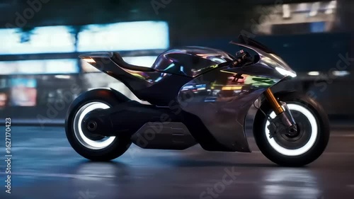 Futuristic motorcycle on a city street at night (2)