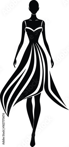 Modern fashion model walking on ramp silhouette isolated on transparent background