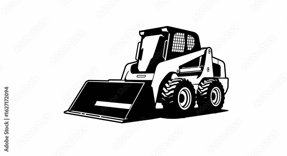 Naklejka premium Monochrome Skid Loader Flat Vector Illustration