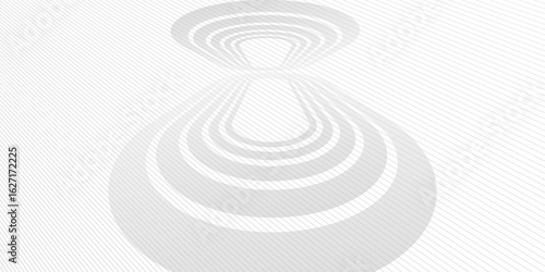 Lines in perspective vector abstract background in light grey and white monochrome, 3D dimensional stripes with smooth gradient and wavy motion.