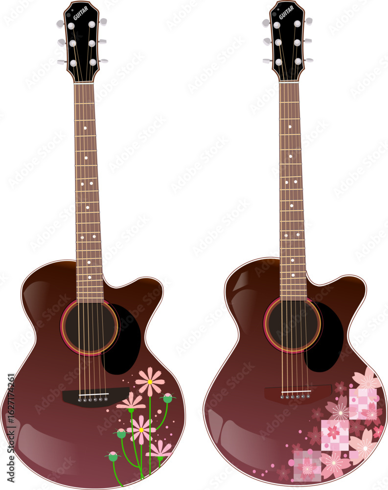 Obraz premium 花柄のアコースティックギター