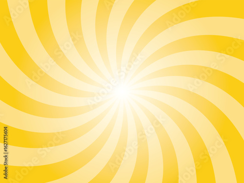 Jonquil Yellow Spiral Sunburst Background. Abstract Swirl Groovy Hippie Yellow Background. Swirling Sunburst Pattern. Summer Background.