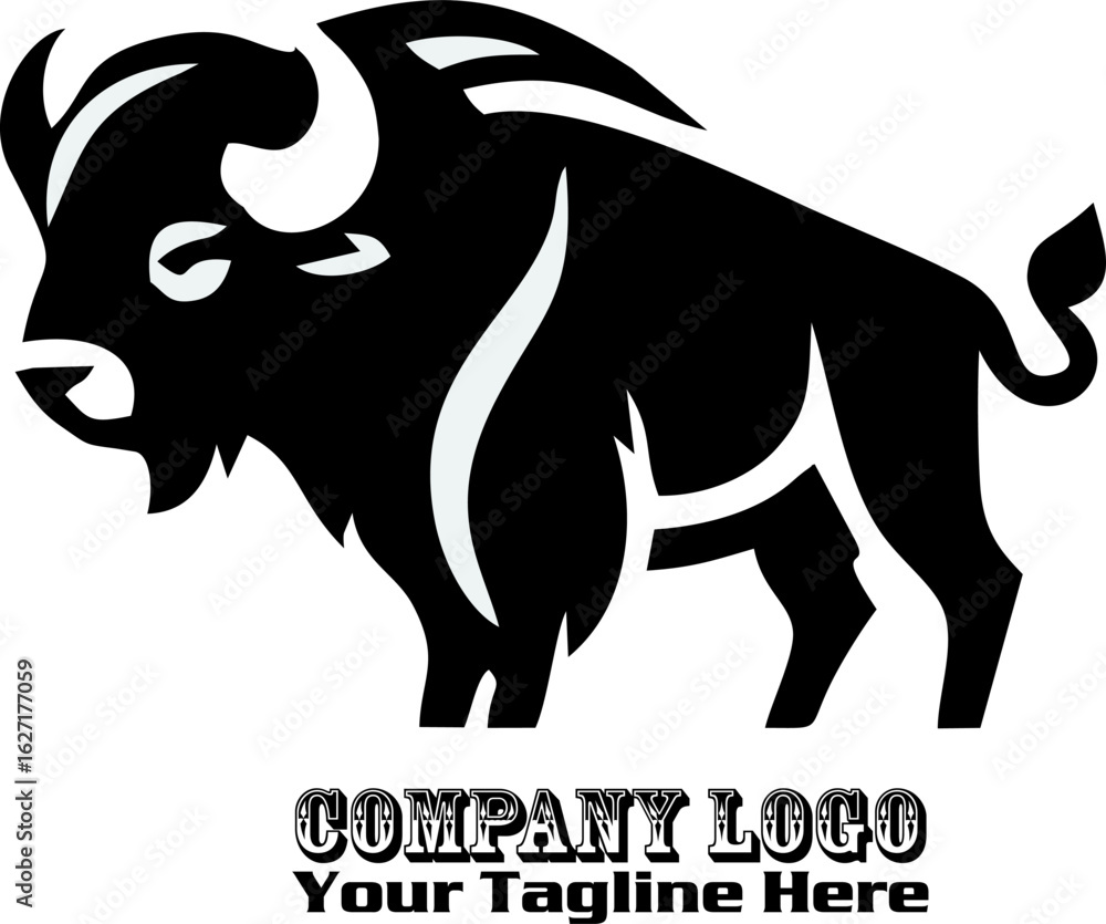 Fototapeta premium Buffalo Logo Bison icon silhouette with grunge texture. Buffalo silhouette isolated on white background. Vector illustration