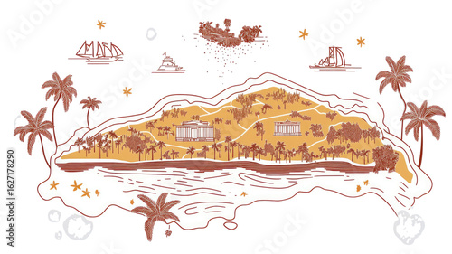 Minimal Line Art Map of Puerto Rico on White Background
