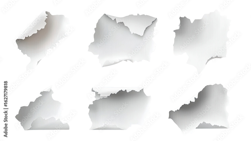Obraz premium Realistic torn paper shapes set 3D illustration on white background