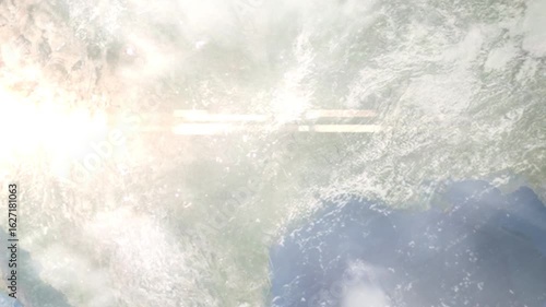 Earth zoom in from space and focus on Waco, Texas, USA. Background for travel intro or blog. Satellite view. 3D style Animation. Images from NASA.