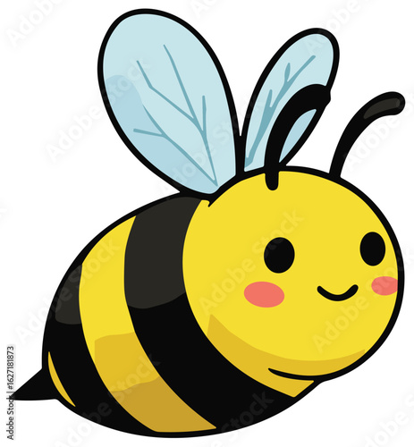 lebah bee Adorable cartoon bee with yellow and black stripes buzzing around with cute pink cheeks and wings