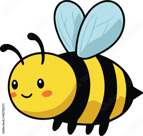lebah bee Adorable cartoon bee with yellow and black stripes and translucent wings, buzzing happily around