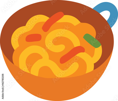 Noodle Icon, Bowl of appetizing noodles with vegetables illustration offers a delicious and inviting visual appeal for viewers