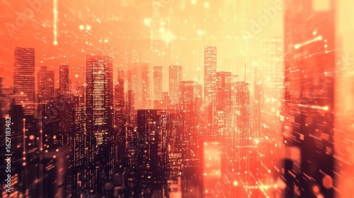 Digital Cityscape Networked Urban Glow.