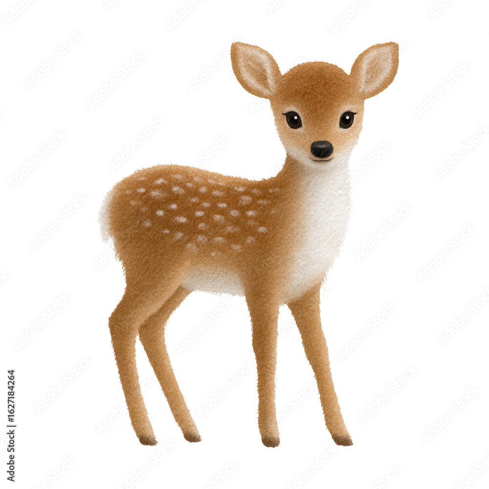 Obraz premium Fawn in the Sunlight: A cute and cuddly fawn with gentle eyes and a soft, spotted coat stands in a sun-drenched meadow, epitomizing the purity and innocence of nature.