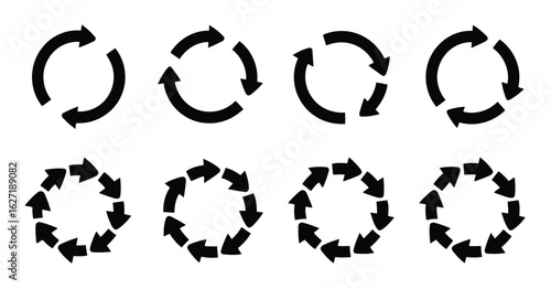 Circular arrow diagrams showing cyclical processes and rotations cycle