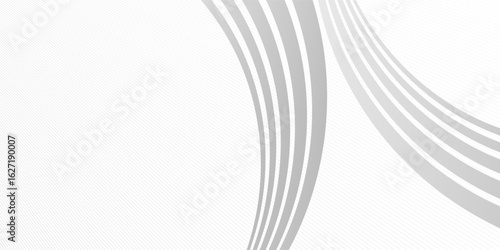 Lines in perspective vector abstract background in light grey and white monochrome, 3D dimensional stripes with smooth gradient and wavy motion.