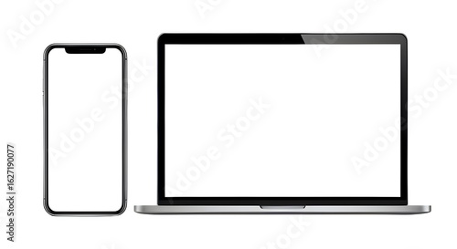 Showcase your app design on a realistic laptop and phone mockup with pure white screens for maximum impact
