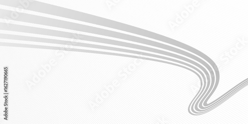 Lines in perspective vector abstract background in light grey and white monochrome, 3D dimensional stripes with smooth gradient and wavy motion.