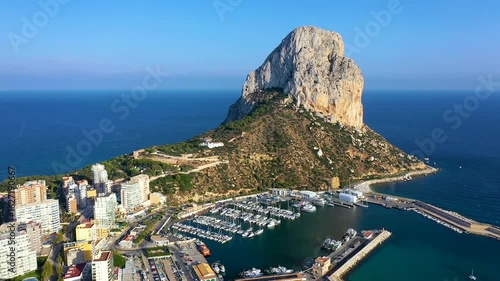Aerial view of Calpe Bay and his beaches around the Peñon of Ifach, in the province of Alicante, Mediterranean Sea, Spain.