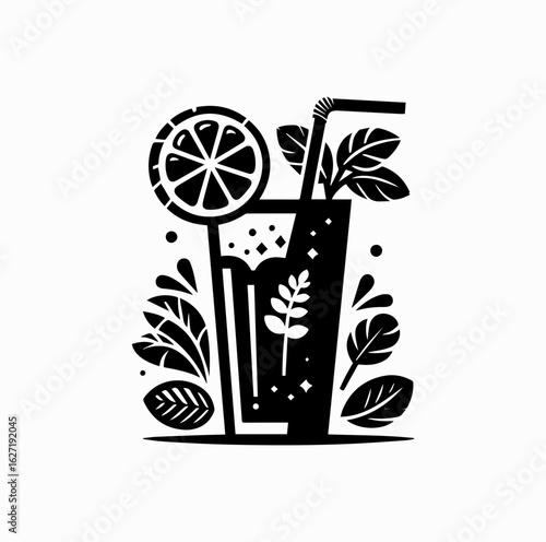 Tropical Summer Drink – Refreshing Beverage Silhouette Vector