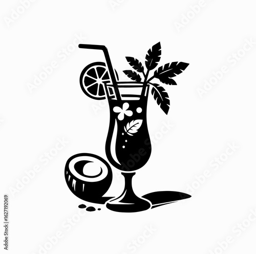 Tropical Summer Drink – Refreshing Beverage Silhouette Vector
