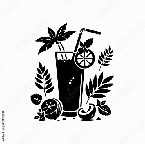 Tropical Summer Drink – Refreshing Beverage Silhouette Vector