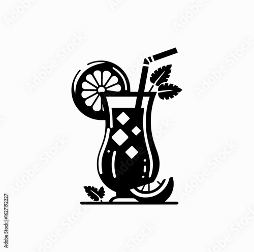 Tropical Summer Drink – Refreshing Beverage Silhouette Vector
