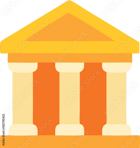 Architecture Cartoon courthouse with three columns and a triangular roof stands against a plain background