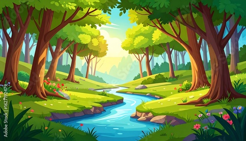 Lush Forest Scene with Stream