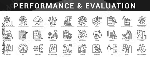 A complete set focused on assessment, evaluation, goals, and performance review across roles.  