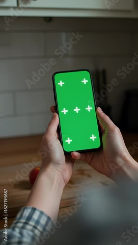 Smartphone Mockup Video Mobile Phone Green Screen in Kitchen