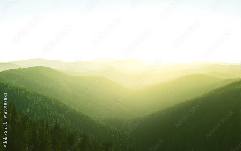 Fototapeta premium Verdant forest covering rolling hills vista