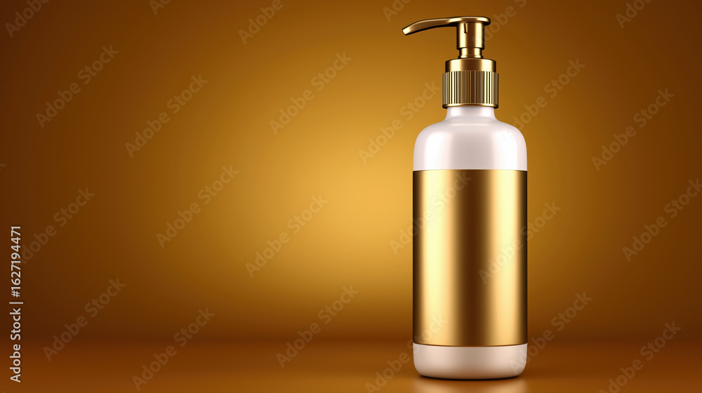 Obraz premium Elegant golden bottle placed against a warm backdrop with soft lighting effects
