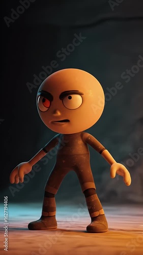 Studio Render Of Cartoon Character Figure With Gray Stone Backdrop