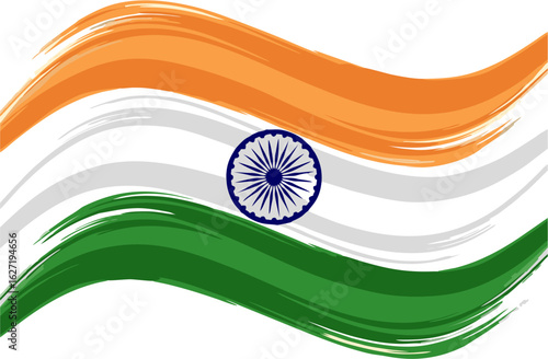 Stylized illustration of the Indian national flag waving, created with artistic brushstrokes. Patriotic symbol of India.
