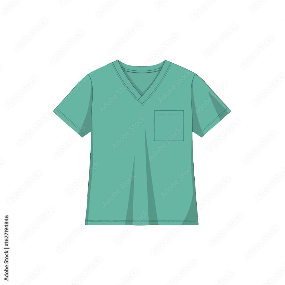 Isolated medical scrub shirt with a v-neck and a pocket, presented on a white background. Isolated medical scrub shirt with a v-neck and a pocket, presented on a white background.