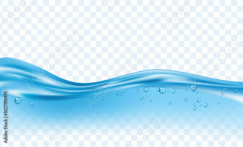 fresh blue natural drink water wave wide panorama with bubbles concept isolated no background