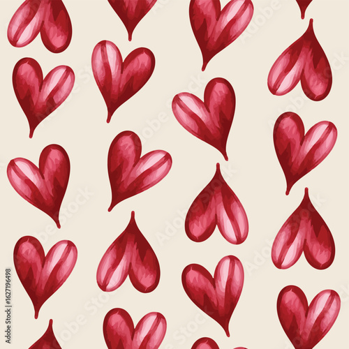 Hand drawn red hearts seamless pattern love romantic