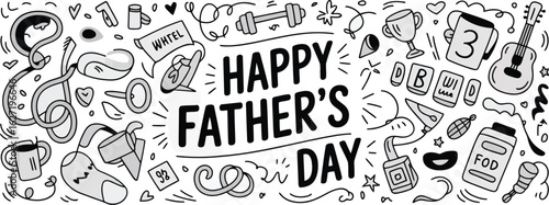 Happy fathers day doodle celebration with masculine objects vector