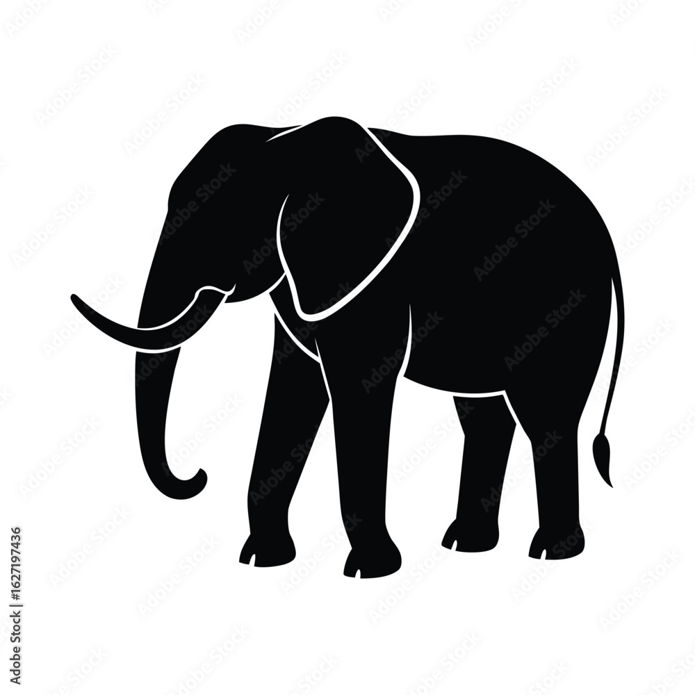 Obraz premium Black silhouette of an elephant with white outlines on a white background vector