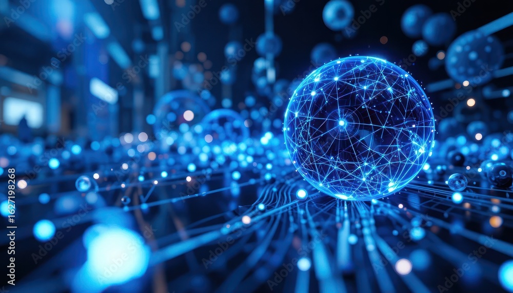Fototapeta premium Digital Network Sphere: Global Connectivity