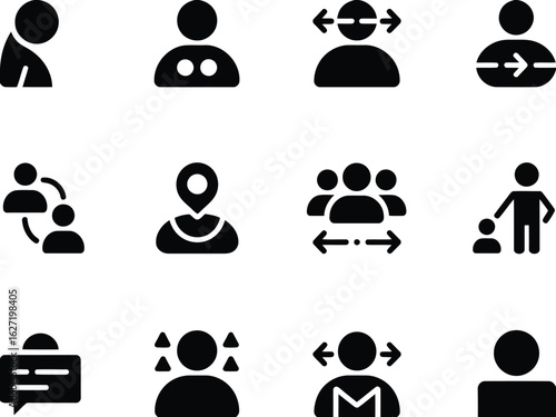 Diverse human profile icons representing various social interactions and communication people network