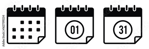 Flat design calendar icons, Simple vector calendar symbols, Calendar symbol vector icons collection