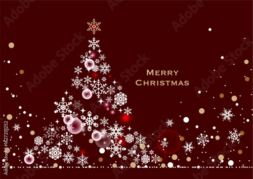クリスマス・ホリデーのイラスト素材。雪の結晶がクリスマスツリーの形になっている背景素材。クリスマス・バナー。