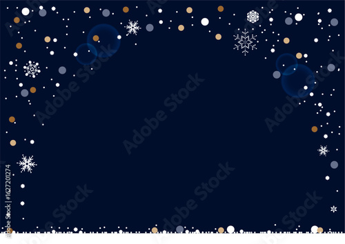 クリスマス・ホリデーのイラスト素材。ドーム状に雪の結晶がキラキラと舞う背景素材。クリスマスのフレーム素材。クリスマス・バナー素材。