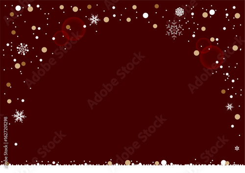 クリスマス・ホリデーのイラスト素材。ドーム状に雪の結晶がキラキラと舞う背景素材。クリスマスのフレーム素材。バナー素材