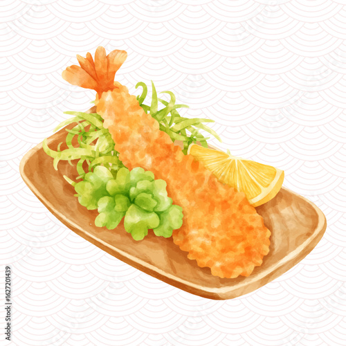Watercolor hand painting illustration of japanese food tempura