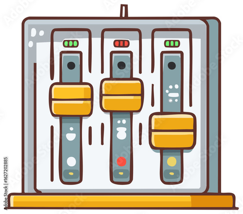 Cartoon Style Audio Mixer Controls Digital Equalizer Faders Sound Adjustment