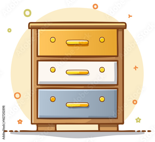 Colorful Three Drawer Dresser Illustration for Home Interior Design