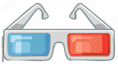 Classic red and cyan 3D glasses for cinema viewing in a fun cartoon illustration style