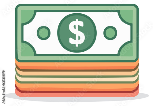Stack of stylized banknotes with a prominent dollar sign in a circle